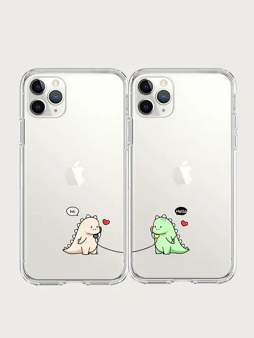 2pcs Couple Dinosaur Print Clear iPhone Case