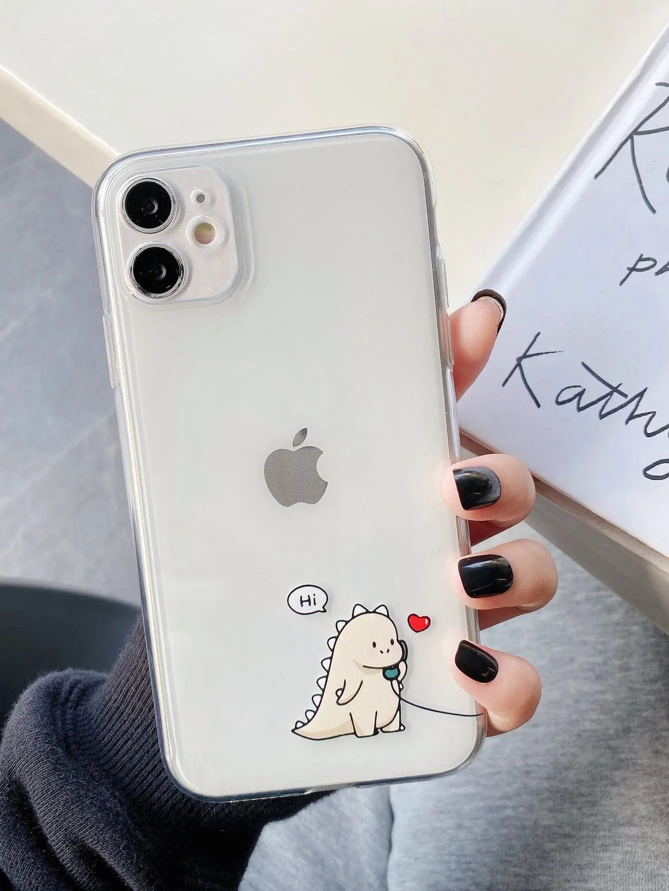 2pcs Couple Dinosaur Print Clear iPhone Case