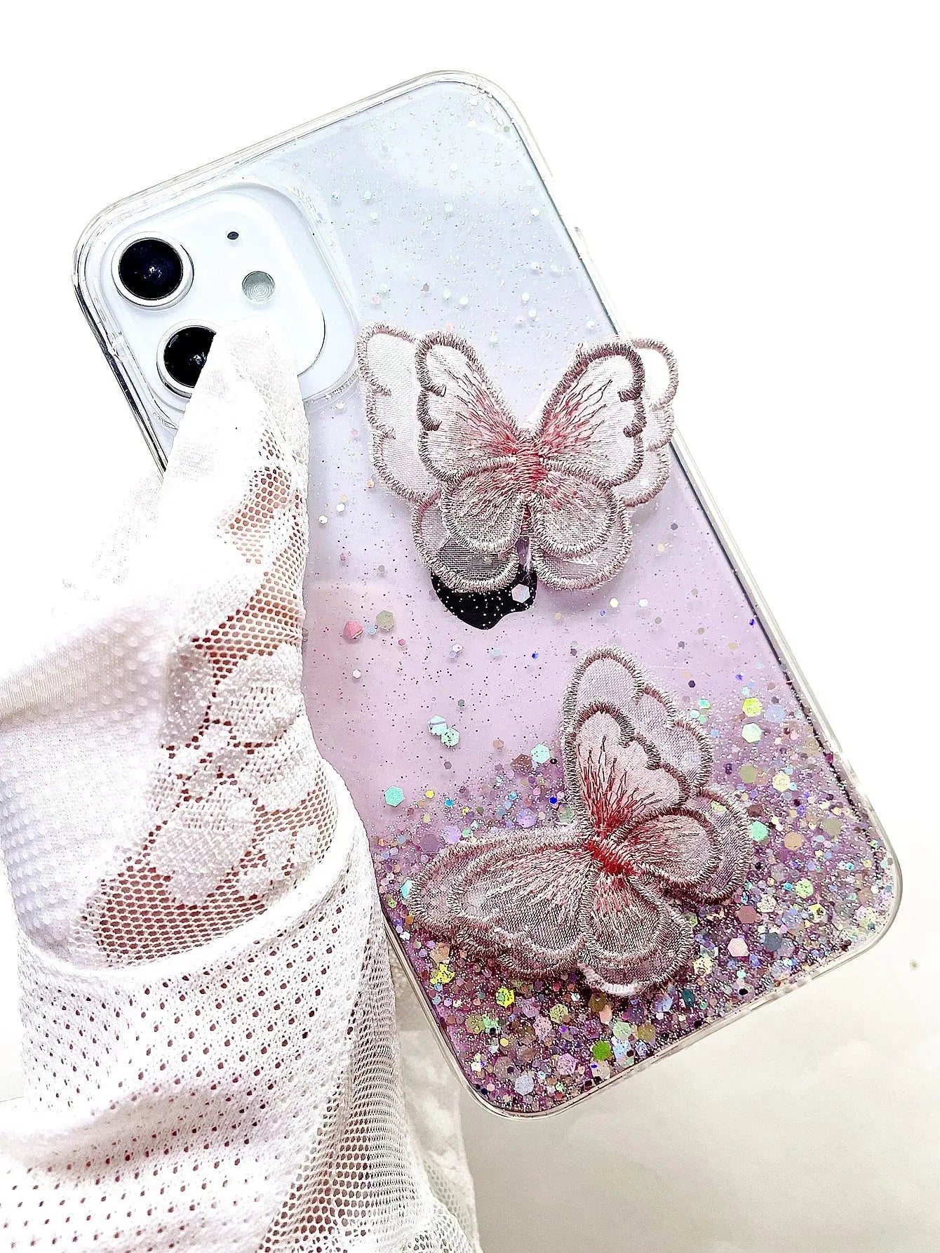 3D Butterfly Decor Glitter iPhone Case