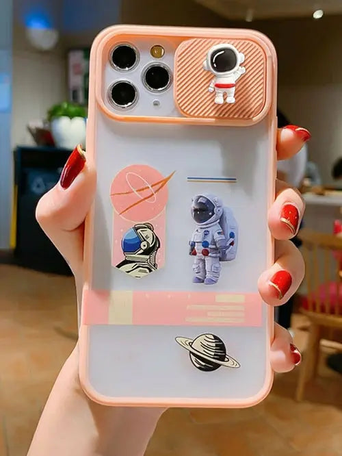 3D Astronaut Decor Slide Camera Cover Phone Case