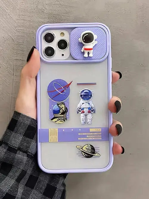 3D Astronaut Decor Slide Camera Cover Phone Case