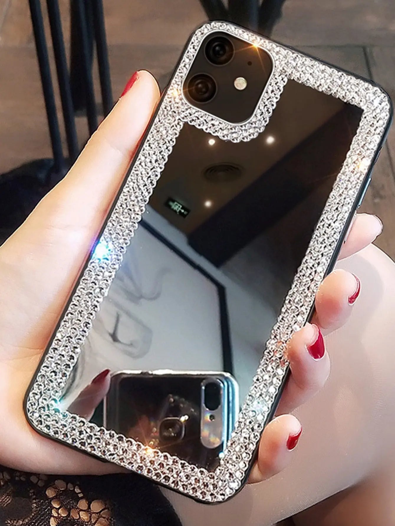 Rhinestone Decor Mirror iPhone Case