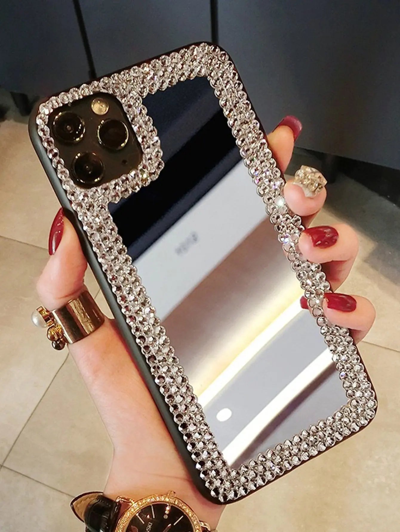 Rhinestone Decor Mirror iPhone Case