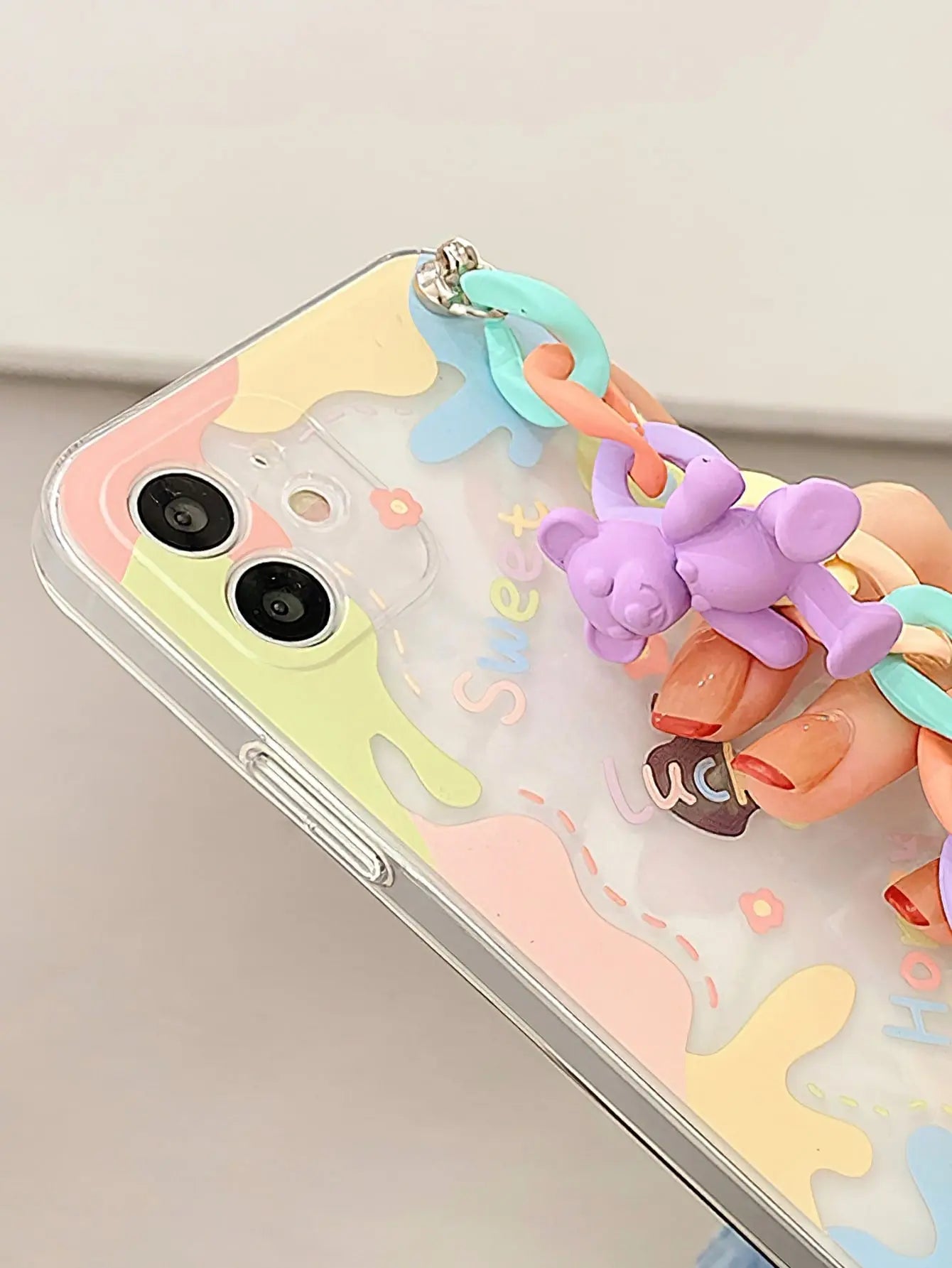 Bear Decor Hand Strap Phone Case