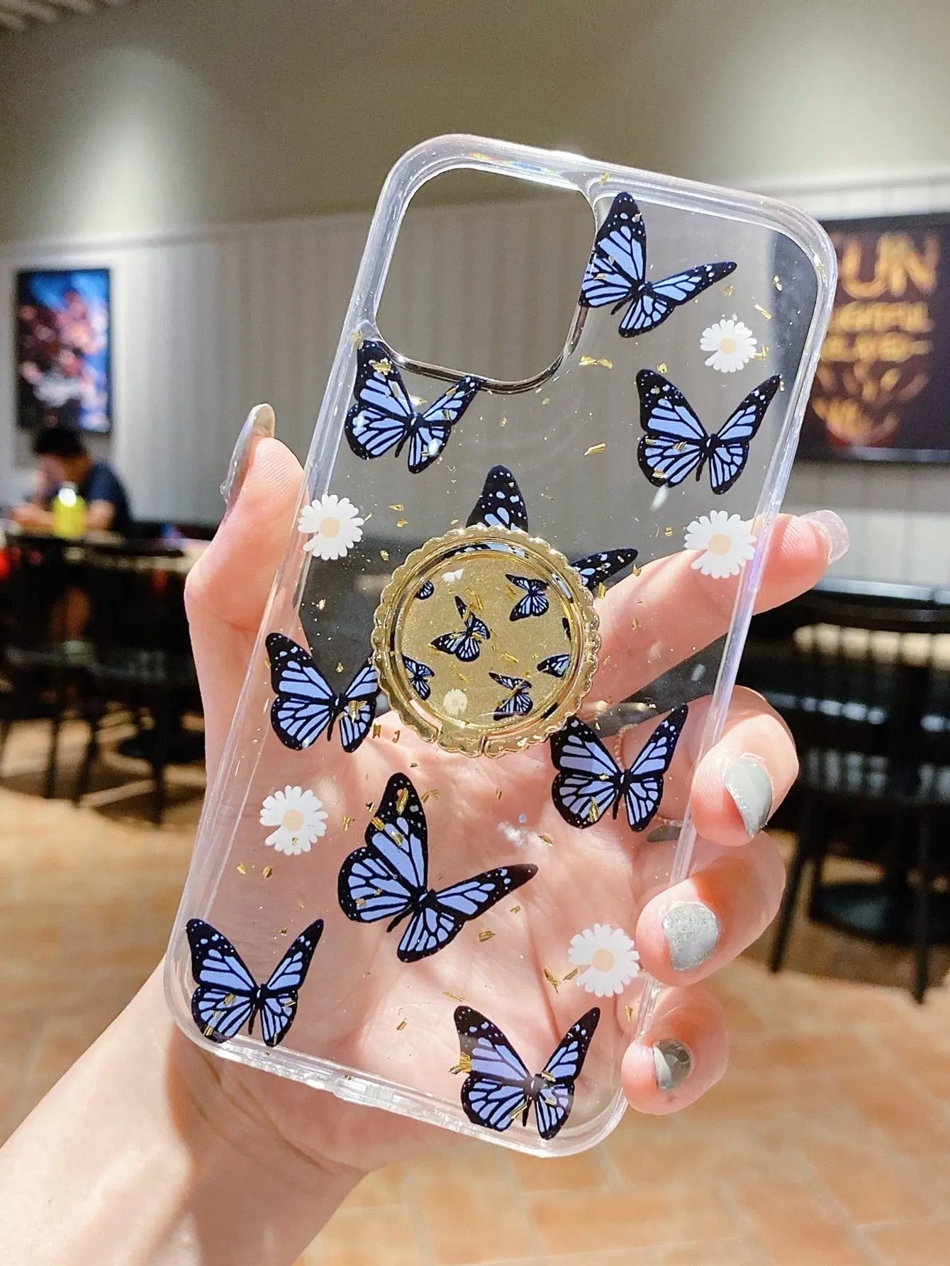 Butterfly Pattern Clear Phone Case With Ring Holder