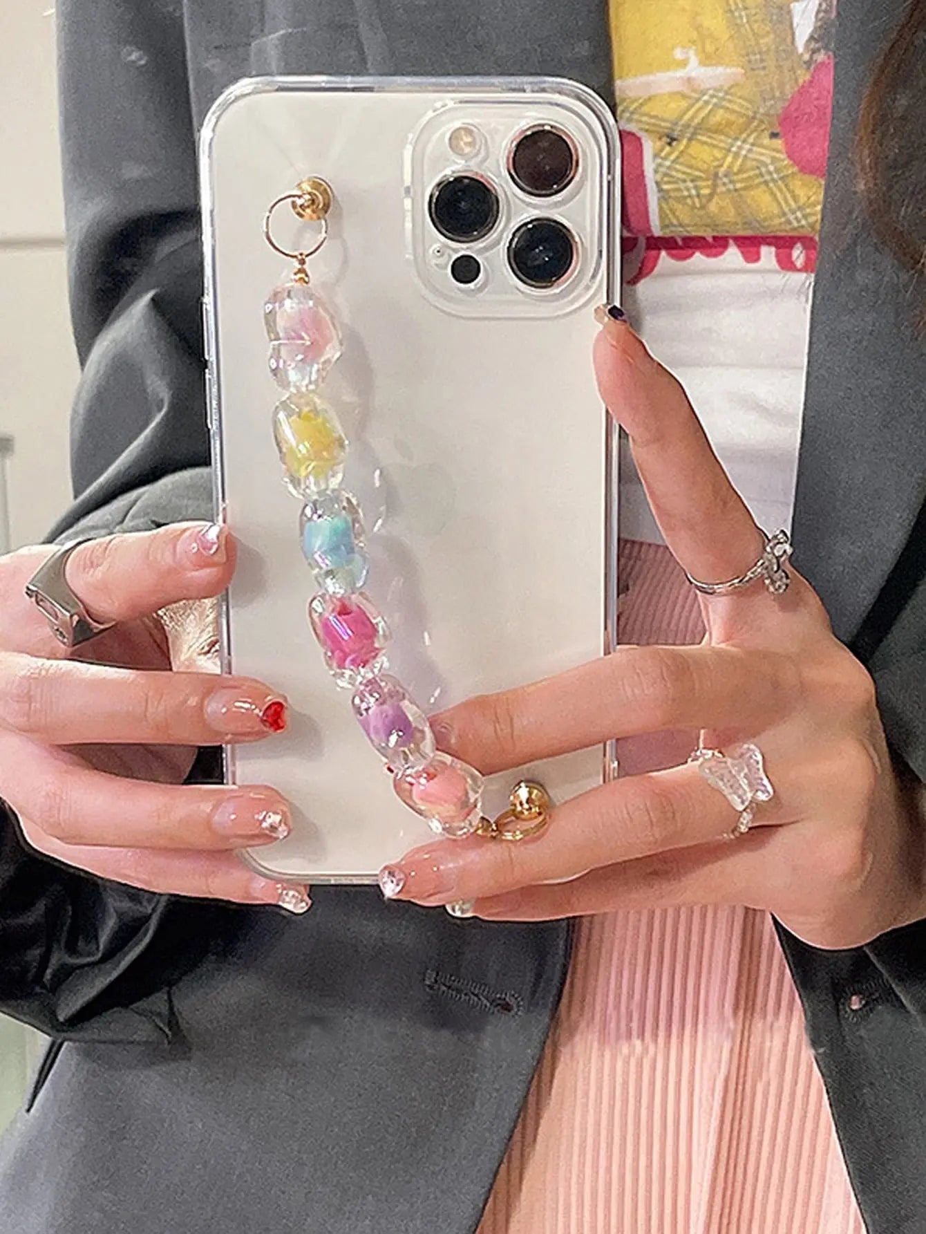 Colored Beaded Hand Strap Phone Case