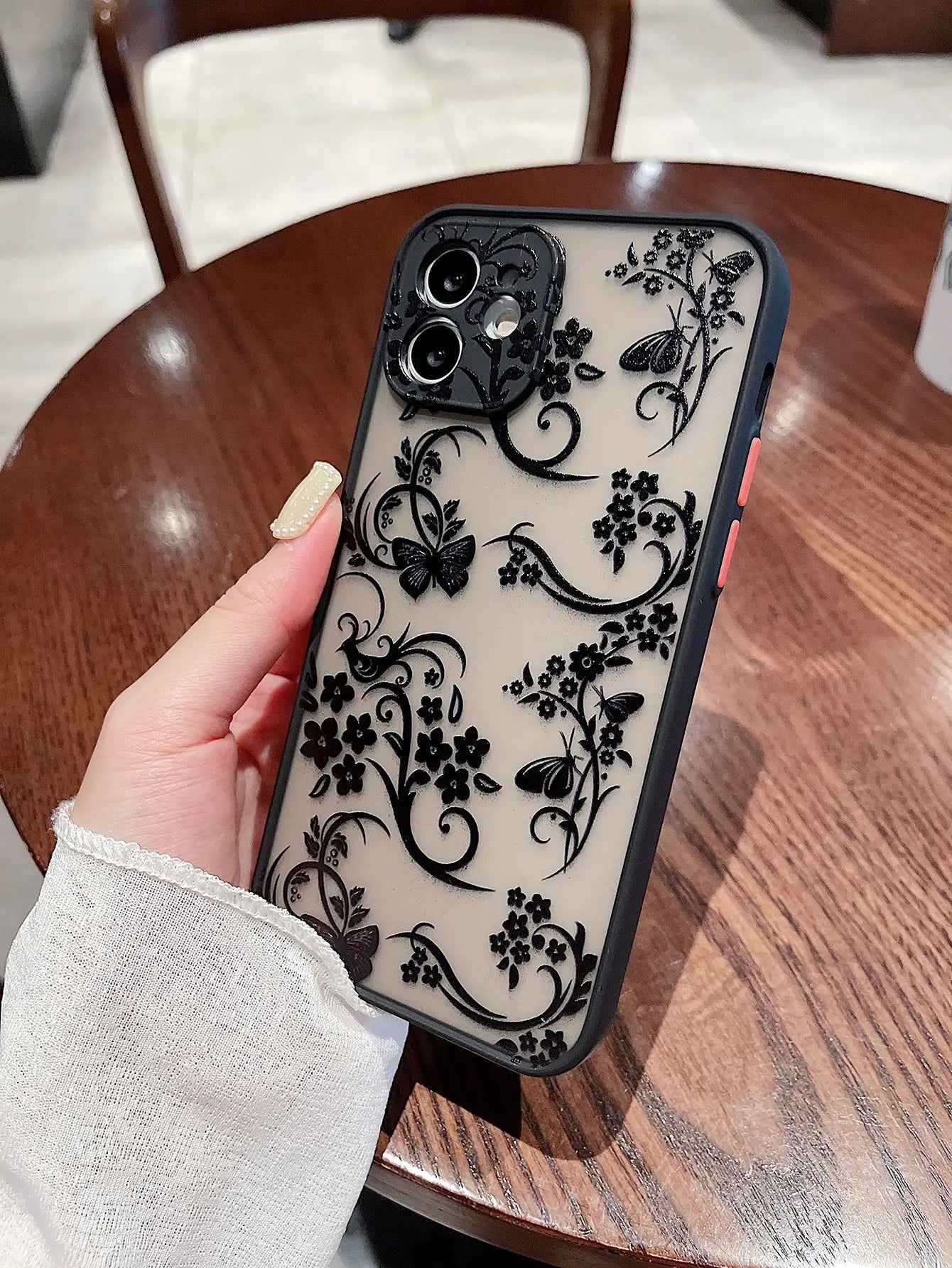 Contrast Frame Flower Butterfly Print Phone Case