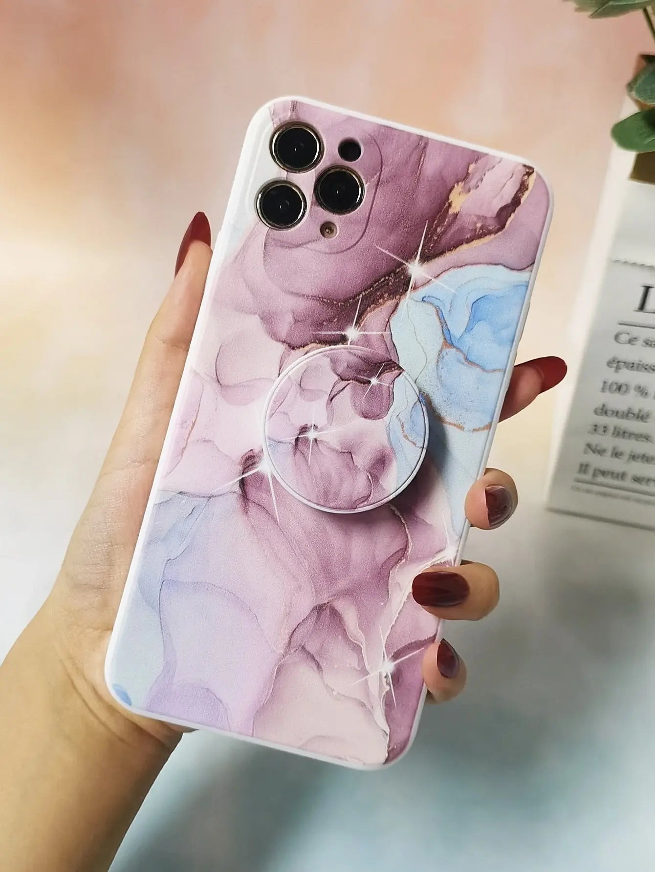Marble Pattern Phone Case With Stand Out Phone Grip