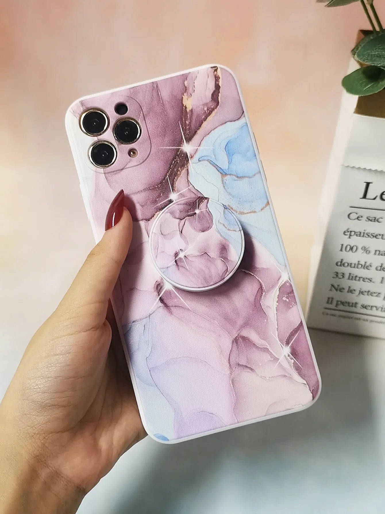 Marble Pattern Phone Case With Stand Out Phone Grip