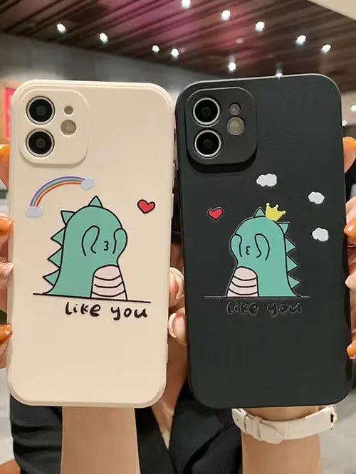 2pcs Couple Dinosaur Print Clear iPhone Case