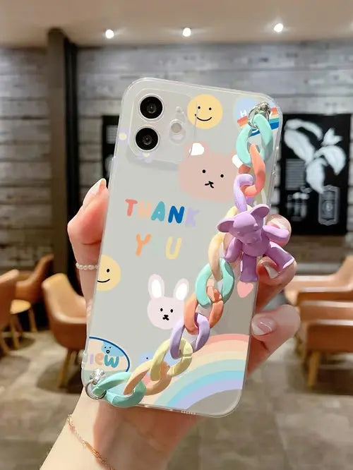 Bear Decor Hand Strap Phone Case