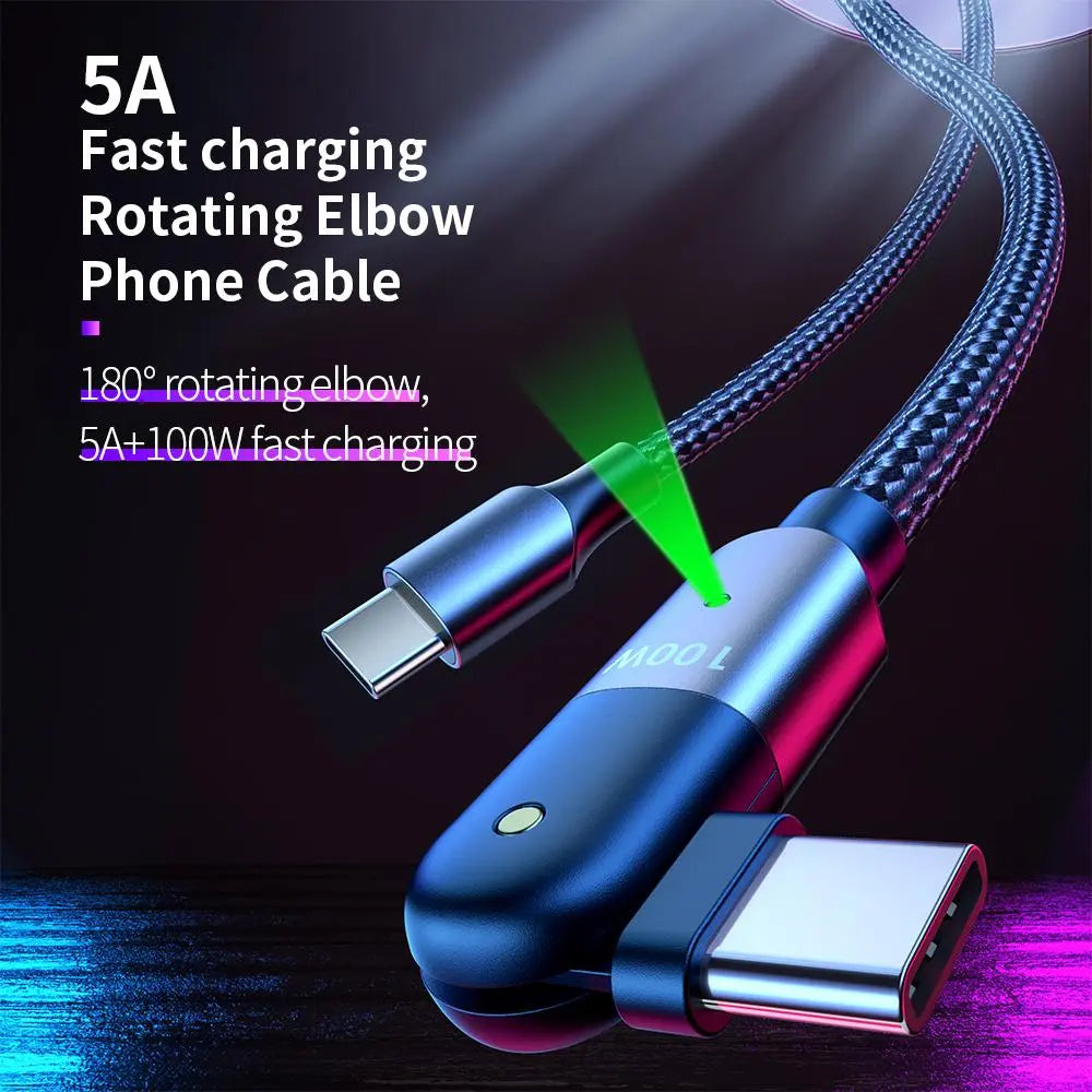 180 Degree PD-60W/100W 3A/5A Fast Charging Data Cable-dual Type-c Head