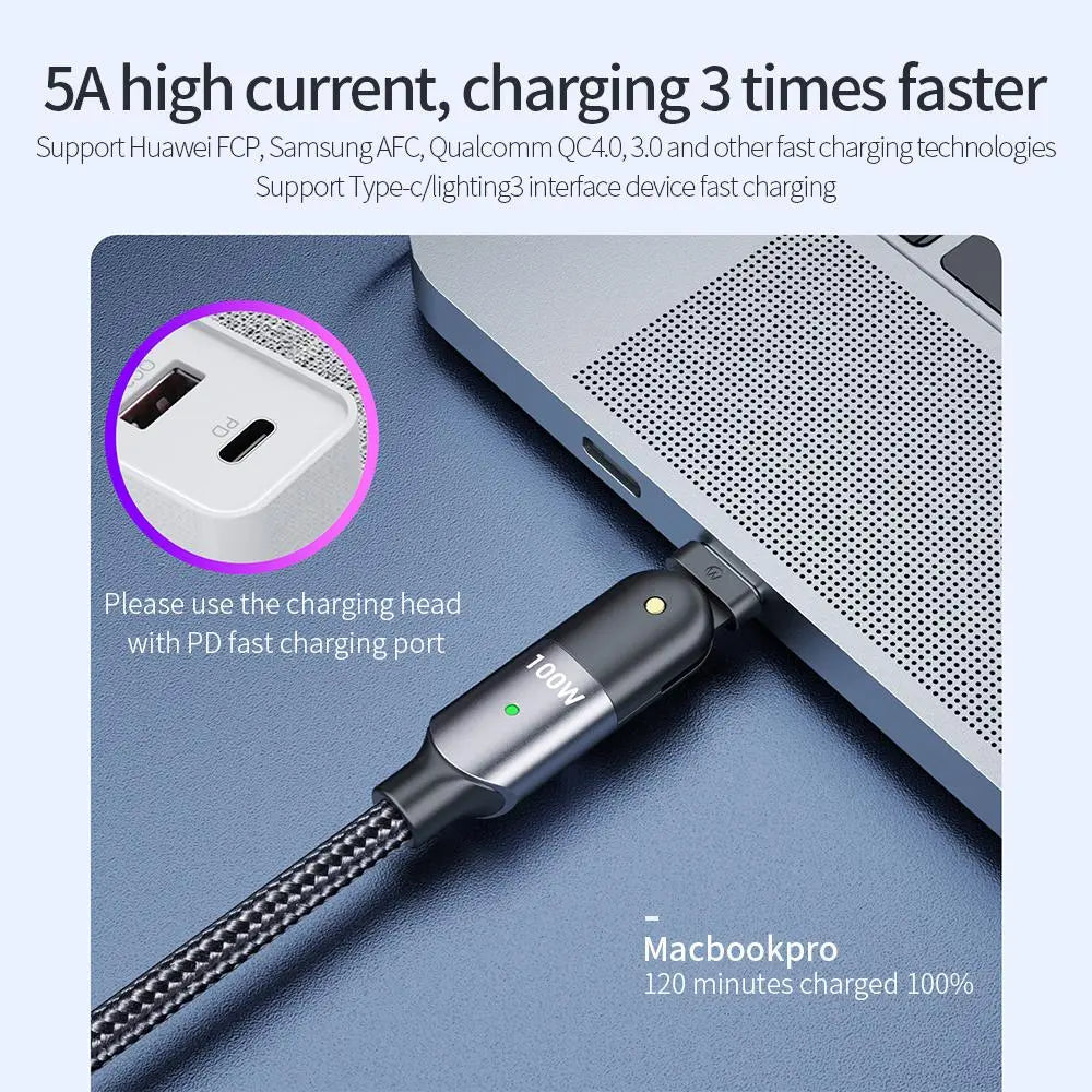 180 Degree PD-60W/100W 3A/5A Fast Charging Data Cable-dual Type-c Head