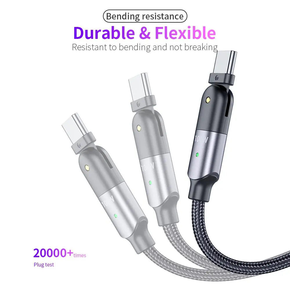 180 Degree PD-60W/100W 3A/5A Fast Charging Data Cable-dual Type-c Head