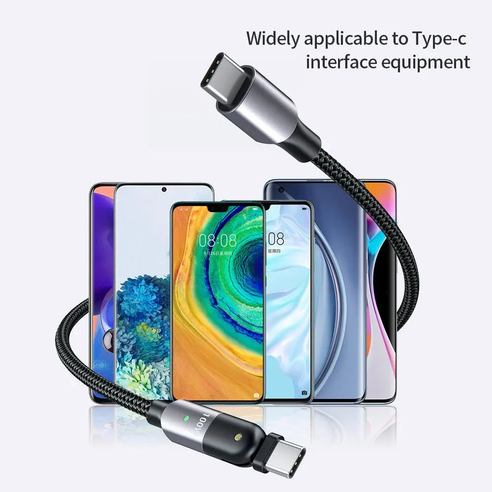 180 Degree PD-60W/100W 3A/5A Fast Charging Data Cable-dual Type-c Head