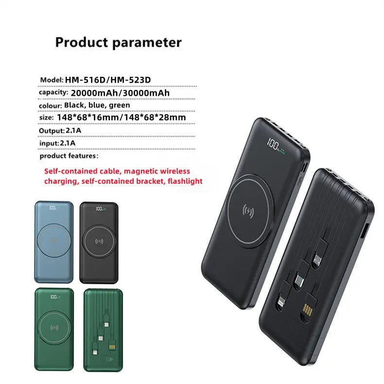 Magnetic wireless power bank wireless charging power banks with cable