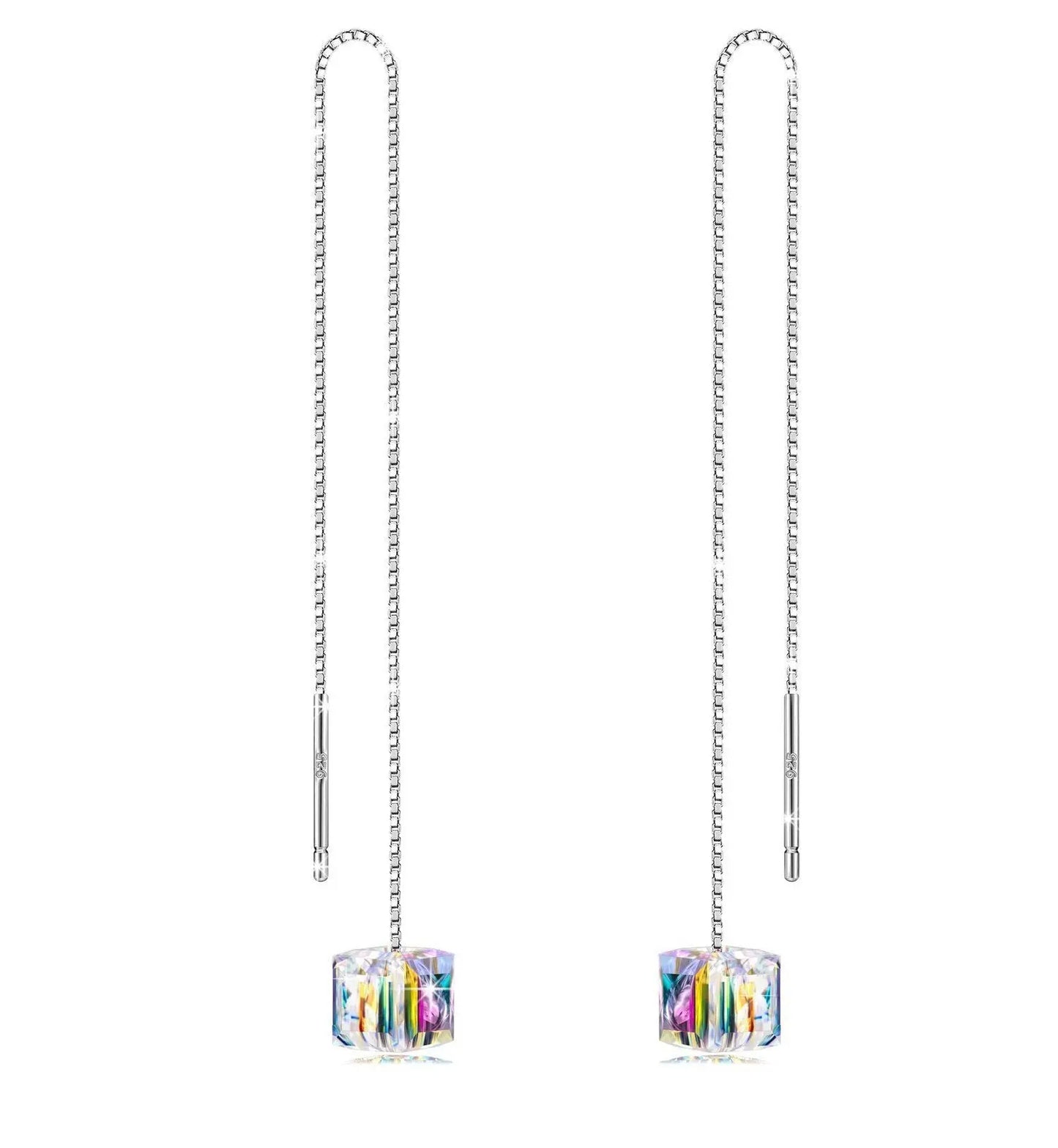 Aurora Borealis Elements Dangling Earrings in 18K White Gold