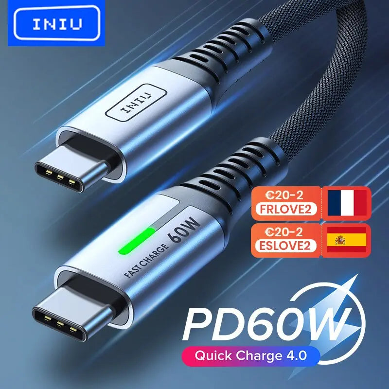 60 W USB type-C power delivery charging cable