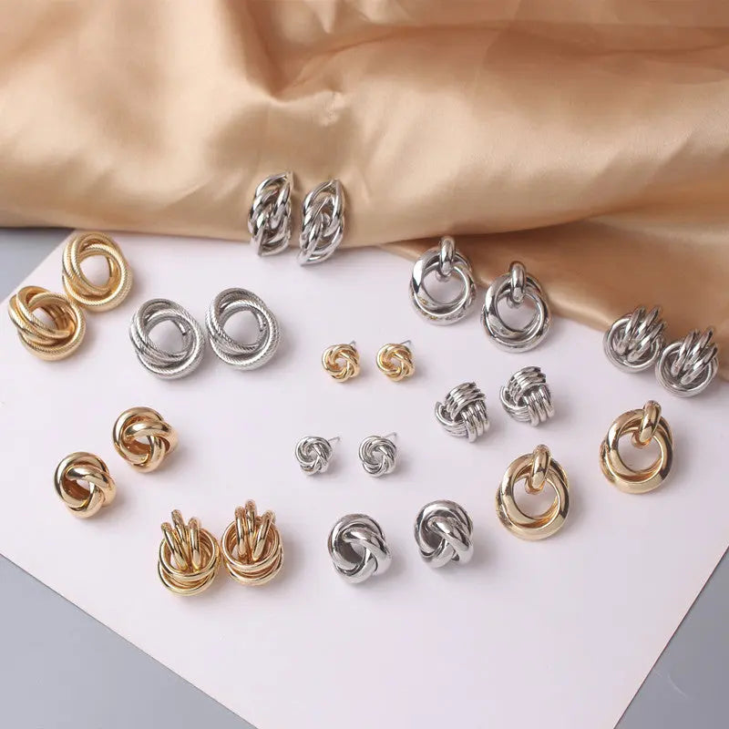 OH Fashion Twist Metal Stud Earrings for Women Hollow Geometric