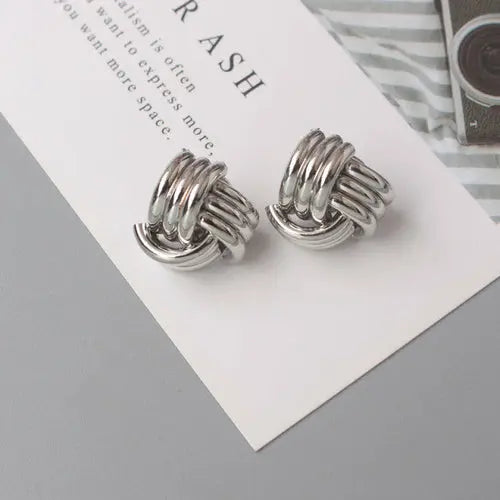 OH Fashion Twist Metal Stud Earrings for Women Hollow Geometric