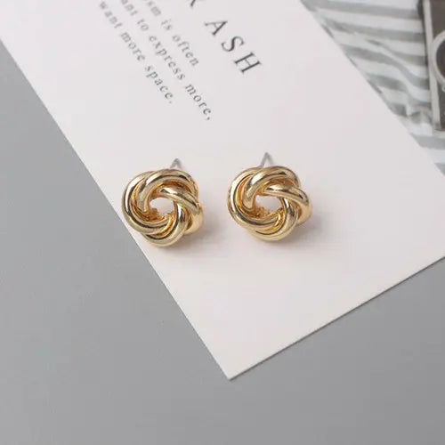 OH Fashion Twist Metal Stud Earrings for Women Hollow Geometric