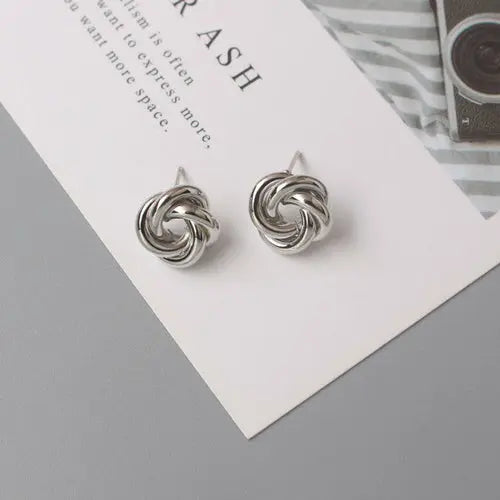 OH Fashion Twist Metal Stud Earrings for Women Hollow Geometric
