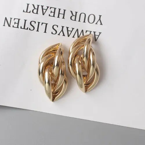 OH Fashion Twist Metal Stud Earrings for Women Hollow Geometric