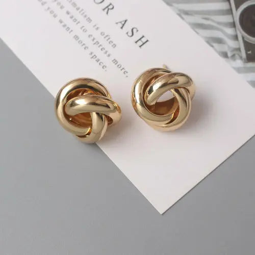 OH Fashion Twist Metal Stud Earrings for Women Hollow Geometric