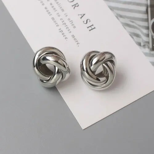 OH Fashion Twist Metal Stud Earrings for Women Hollow Geometric