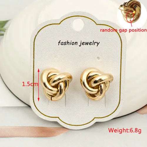 OH Fashion Twist Metal Stud Earrings for Women Hollow Geometric