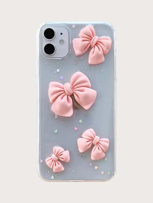 3D Bow Decor Clear iPhone Case