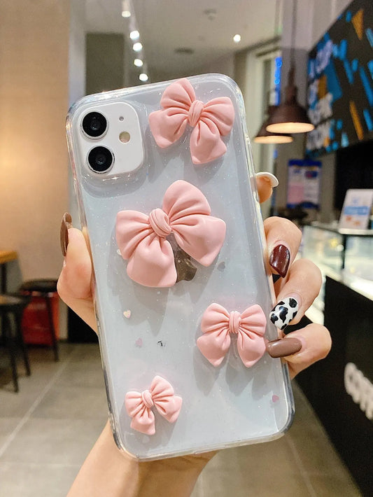 3D Bow Decor Clear iPhone Case
