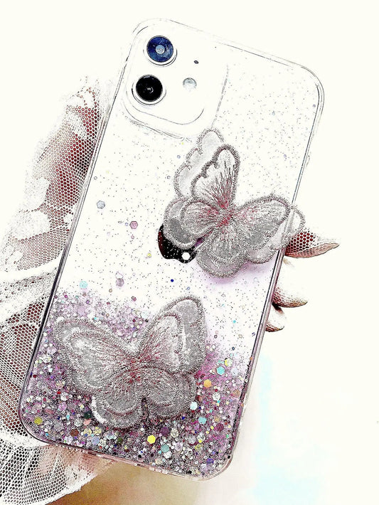 3D Butterfly Decor Glitter iPhone Case