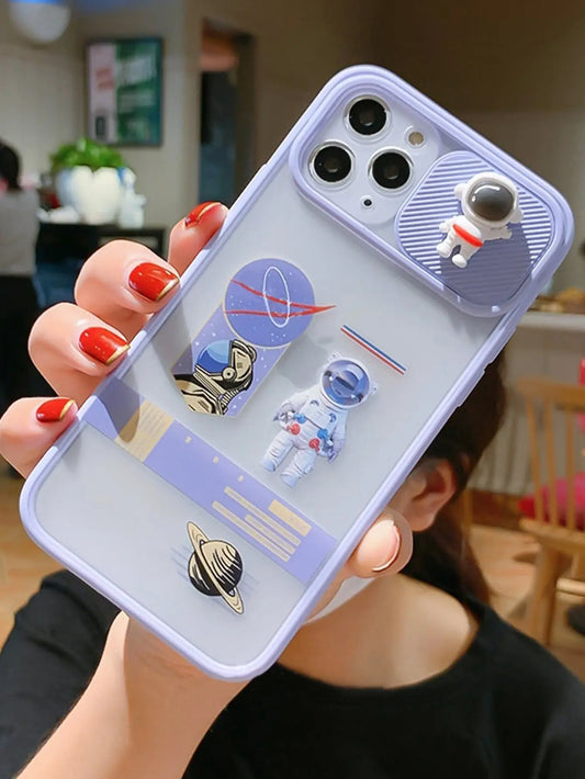3D Astronaut Decor Slide Camera Cover Phone Case