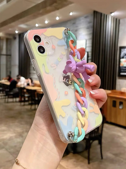 Bear Decor Hand Strap Phone Case