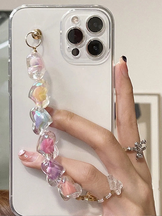 Colored Beaded Hand Strap Phone Case