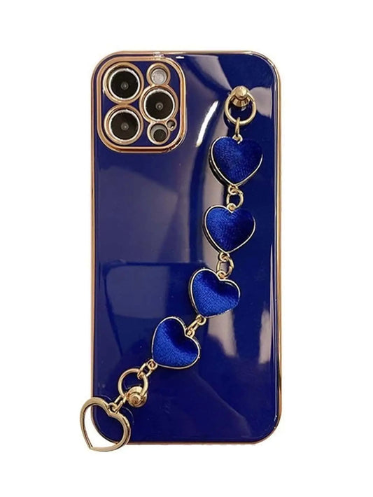 Solid Phone Case With Heart Decor Hand Strap