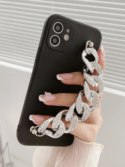 Plain Phone Case With Chain Hand Strap