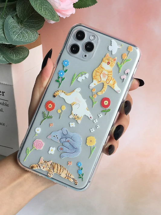 Cartoon Cat Clear Phone Case