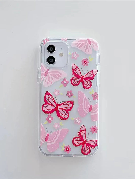 Butterfly Flower Pattern Clear Phone Case