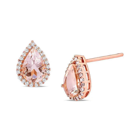 1.00 CT Morganite Pear Cut Stud Earring in 18K Rose Gold Plated